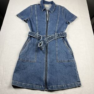 Alice + Olivia Womens Denim Shirt Dress Blue Short Sleeve Belted Zip Up Size 10